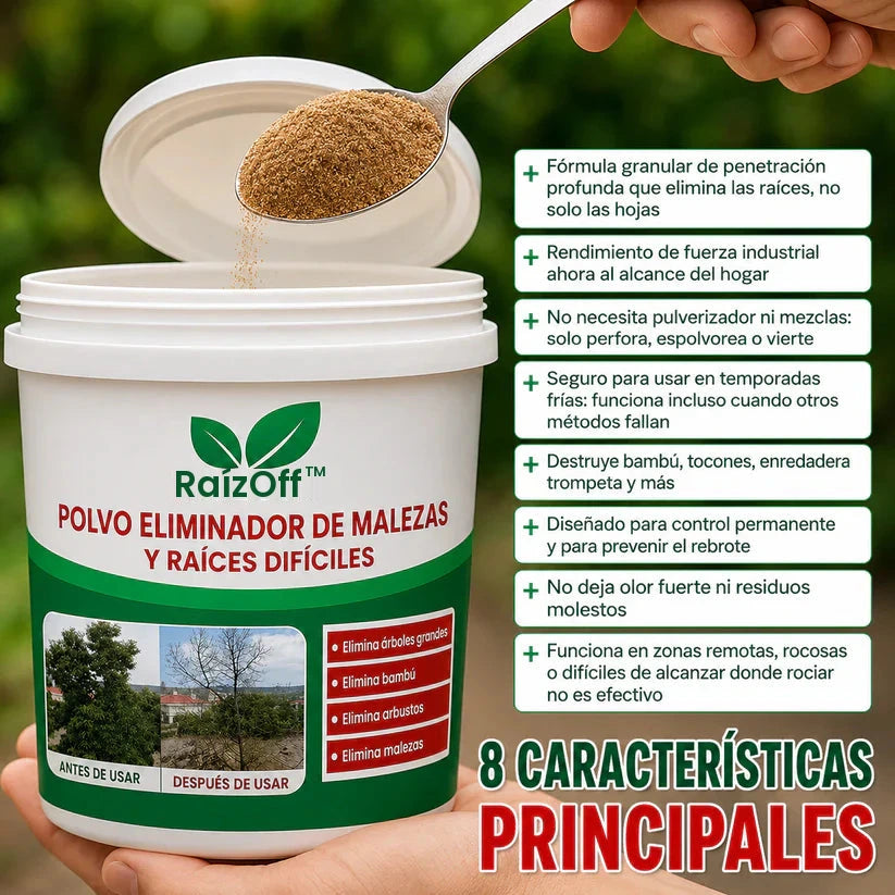 RaizOff Polvo Eliminador De Malezas y Raices Dificiles